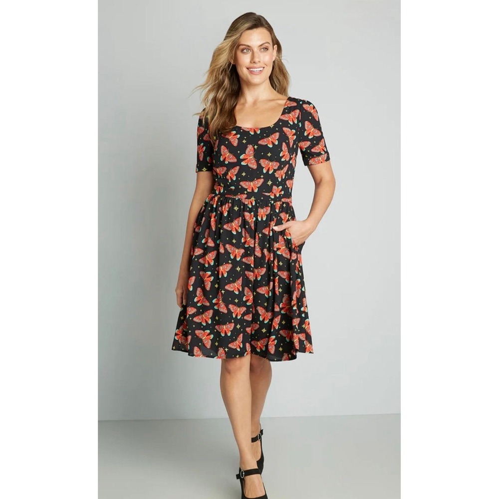 ModCloth Butterfly Dress Fit Flare Whimsigoth Cottagecore Fairycore Women's M